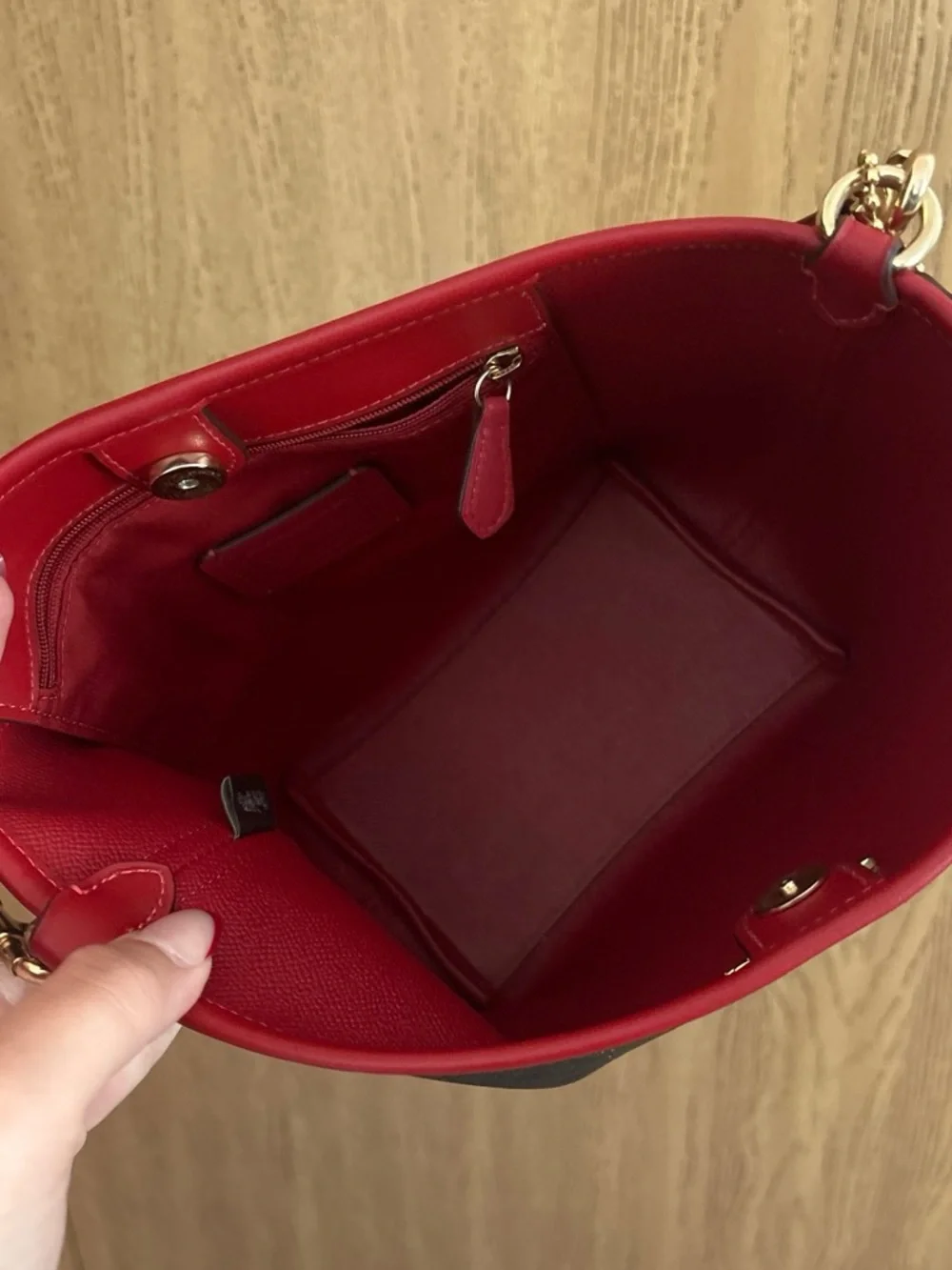 Coach City Bucket Bag Signature Canvas with Red Trim and Gold Hardware